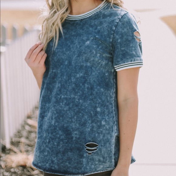 Distressed denim top - Picture 2 of 6